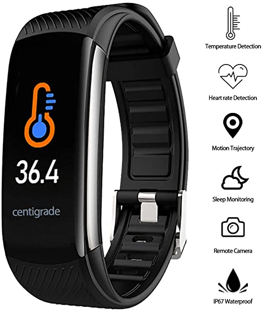 YINXN Fitness Tracker, IP67 Waterproof Sports Bracelet with Body Thermometer Temperature Measurement,Sleep Monitor,Heart Rate and Blood Oxygen,Calorie Activity Trackers for IOS Android