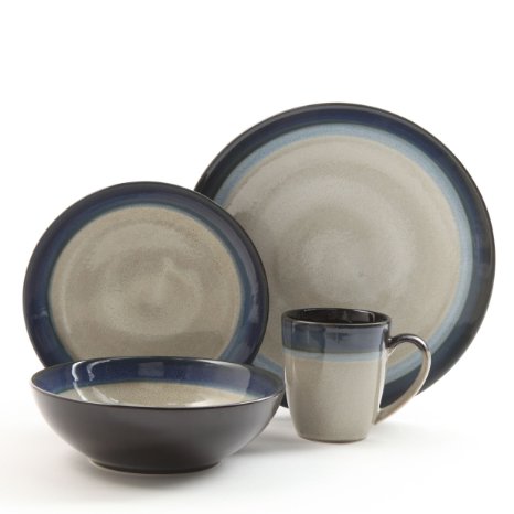 Gibson Couture Bands 16-Piece Dinnerware Set Blue and Cream