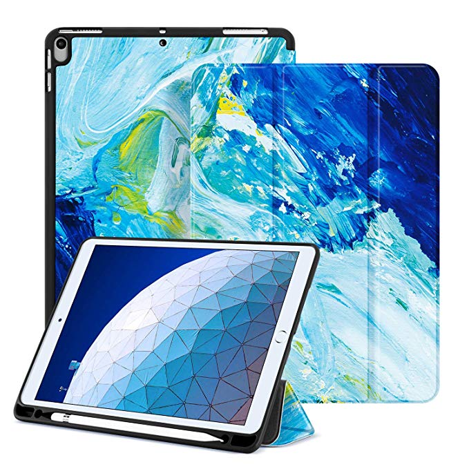 Ayotu Soft Case for iPad Air 10.5"(3rd Gen) 2019/iPad Pro 10.5" 2017, Auto Sleep/Wake Multi-Angle Viewing Folio Stand Cover Cases with Pencil Holder for Apple iPad Air3 3rd Generation,The Oil Painting