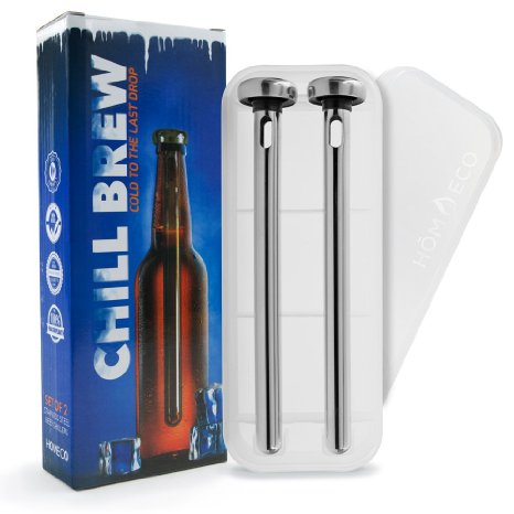 Beer Chiller Stick [2-Pack] with Washable Plastic Storage Case, Chill Brew Beer Chillers, Keeps Beer Cold Longer Than a Koozie