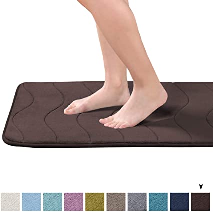 Original Luxury Memory Foam Bathroom Rug (Set of 1) Soft Microfiber Absorbent Thick and Durable Anti-Skid Bottom Bath Rug Set (Brown Waved Pattern, 20" x 32" inches)