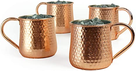 PG Set of 4 Moscow Mule Mug Copper Plated with Stainless Steel Lining, Factory Direct Sale (18oz, Hammered Finish)