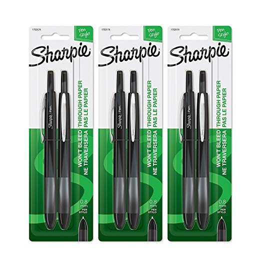 Sharpie Pen Retractable Fine Point Pen, 6 Black Pens (1753174)