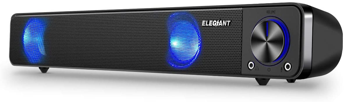 Computer Speakers, ELEGIANT Wired Computer Sound Bar, Stereo USB Powered Mini Soundbar Speakers for PC Tablets Laptop Desktop Projector Cellphone, Black