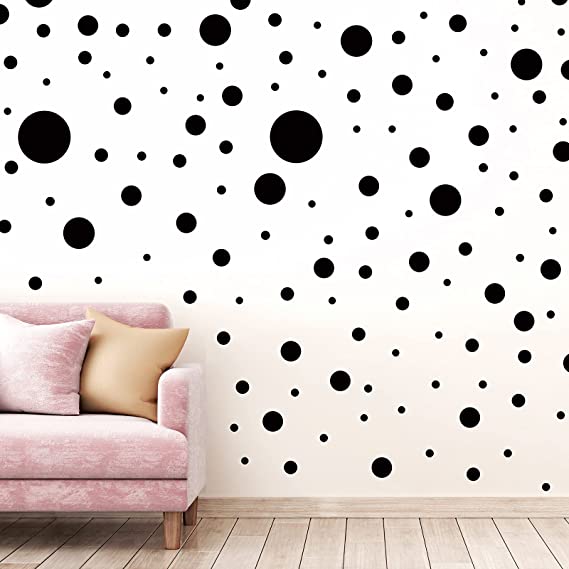 264 Pieces Polka Dots Wall Sticker Circle Wall Decal for Kids Bedroom Living Room, Classroom, Playroom Decor Removable Vinyl Wall Stickers Dots Wall Decals, 8 Different Size (Black)