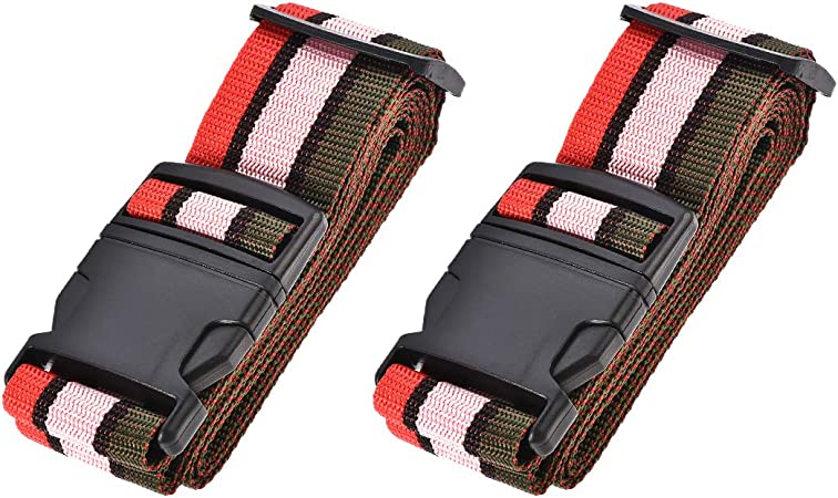 uxcell Luggage Straps Suitcase Belts with Buckle Label, 2x78 2Mx5cm Adjustable PP Travel Bag Packing Accessories, Multi Color (Red Pink Dark Green) 2Pcs