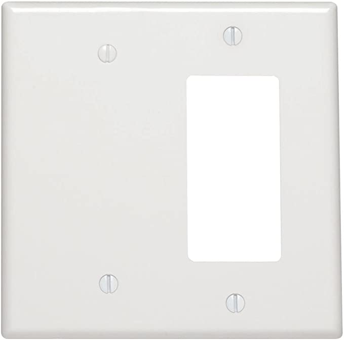 Leviton 80608-W 2-Gang 1-Blank 1-Decora/GFCI Device Combination Wallplate, Midway Size, Thermoset (White)