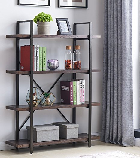 Homissue 4-Shelf Industrial Bookcase and Book Shelves, Display Storage Rack for Collection ,Dark Gray