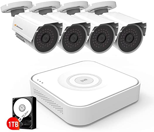 Jennov 5 in 1 8CH 1080P Outdoor Security Camera System Smart Home Surveillance Kits with 4pcs 1080P Weatherproof CCTV Camera White and 1TB Hard Drive Motion Detection Email Alert Mobile Phone View