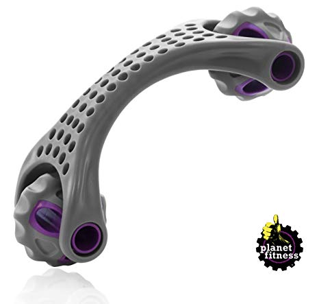 Planet Fitness Handheld Massage Roller 2 Wheels for Neck, Back and Full Body Deep Tissue Muscle Relaxation, 7.5" L x 2.5" W, Grey