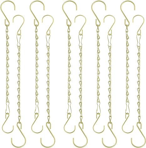Plant Hanging Chains, 10 Inch Metal Hanging Basket Chain with S Hook for Bird Feeders Lanterns Wind Chimes Billboards Photo and Indoor Outdoor Decorative (Gold, 10 PCS)