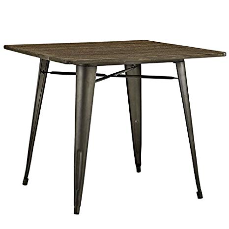 Modway Alacrity 36" Rustic Modern Farmhouse Stainless Steel Metal Square Kitchen and Dining Room Table in Brown