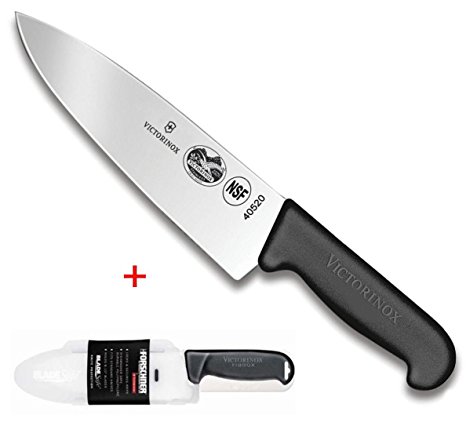 Victorinox Swiss army, Fibrox Straight Edge Chef's Knife, 8-Inch, Black, With Victorinox Cutlery BladeSafe for 8-Inch to 10-Inch Knife Blades. Combo pack