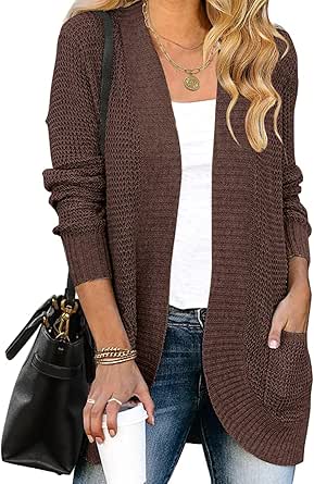 MEROKEETY Womens Long Sleeve Open Front Cardigans Chunky Knit Draped Sweaters Outwear