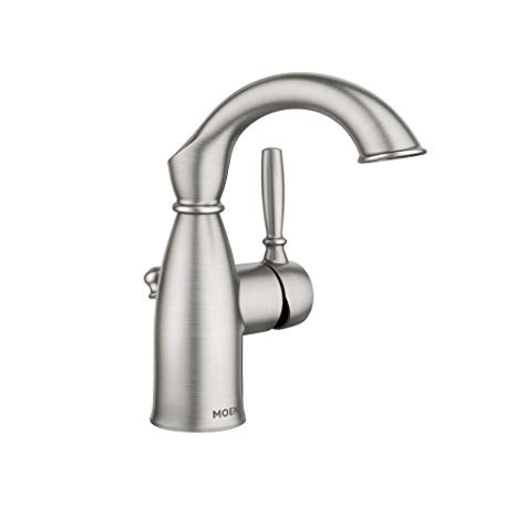 Moen 84144SRN Sarona One-Handle Single Hole Rustic Farmhouse Bathroom Sink Faucet with Optional Deckplate, Spot Resist Brushed Nickel