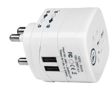 Yubi Power Universal Travel Plug Adapter with Dual USB Ports - Grounded Plug Type M for South Africa