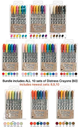 Tim Holtz Bundle of 60 Distress Crayons | All 10 Sets | Set 1, 2, 3, 4, 5, 6, 7, 8, 9, 10