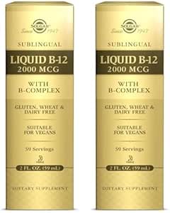 Solgar Sublingual Liquid B-12 2000 mcg with B-Complex, 2 oz - Supports Production of Energy - Nervous System Support - Promotes Heart Health - Vegan, Gluten Free, Kosher - 59 Servings (Pack of 2)