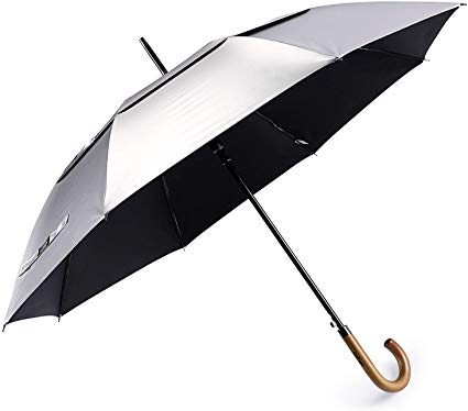 G4Free Golf Umbrella Windproof UV Protection 52 Inch Wooden J Handle Auto Open Classic Sun Umbrella Vented Double Canopy