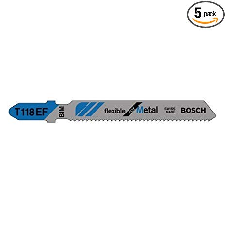 Bosch T118EF 5-Piece 3-5/8 In. 11-18 TPI Flexible for Metal T-Shank Jig Saw Blades