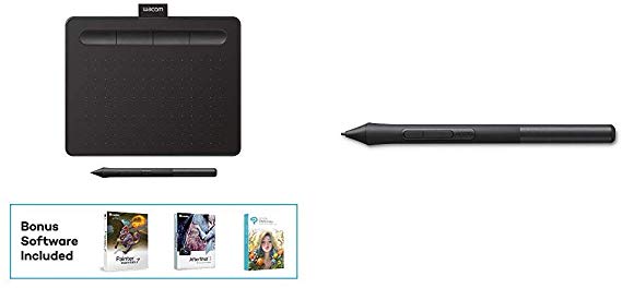 Wacom CTL4100 Intuos Graphics Drawing Tablet with 3 Bonus Software Included, 7.9"x 6.3", Black Bundle with Wacom LP1100K 4K Pen for Intuos Tablet