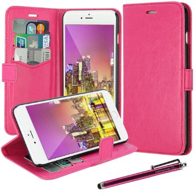 iPhone 6 Plus Case LK Stand Feature iPhone 6 Plus Wallet Case PU Leather Case Flip Cover  Screen Protector and Stylus for iPhone 6 Plus Hot Pink