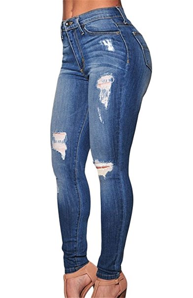 Nicetage Women's Skinny High Waist Hippie Stretchy Destroyed Jeans Distressed Denim Pants