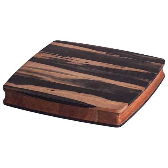 Stella Falone Reversible Cutting Board Made of Solid West African Crelicam Ebony Wood – 11.4'' x 11.4'' x 1.6'', Heavy-Duty, Premium Serving Board with Carved Grip Edge – Includes Conditioning Oil