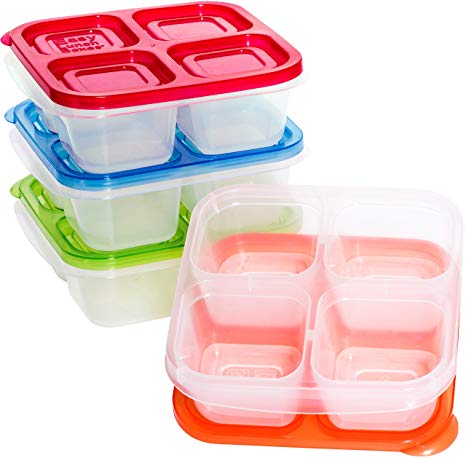EasyLunchboxes 4-Compartment Snack Box Food Containers, Set of 4, Classic