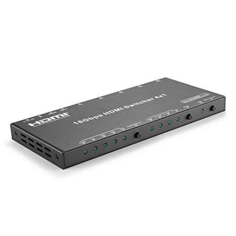 TNP 4 Port HDMI Switch 4K 60Hz with Audio Out - Ultra HD UHD 4Kx2K @ 60Hz 30Hz, HDR, HDCP 2.2, ARC, EDID, Audio Extractor Splitter to 3.5mm Stereo AUX Jack HDMI Selector Box Hub with Remote Control