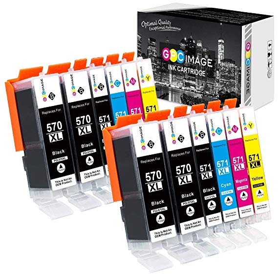 GPC Image 12 Pack PGI-570XL CLI-571XL Compatible Ink Cartridges for Canon 570XL 571XL for Canon PIXMA MG5700 MG5750 MG5751 MG6850 MG6851 TS5050 TS5051 TS6050 (4 PGBK,2 Black,2 Cyan,2 Magenta,2 Yellow)