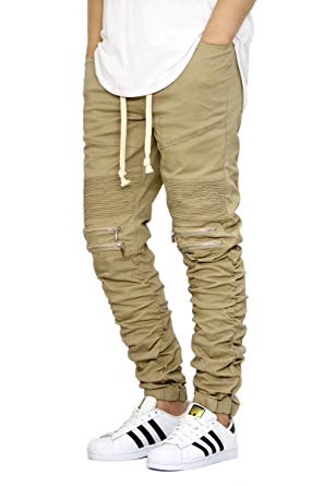 Victorious Men's Twill Biker Jogger Pants with Shirring Detail S-3XL