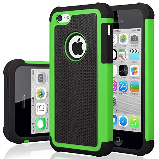 iPhone 5C Case, iPhone 5C Cover, Jeylly Shock Absorbing Hard Plastic Outer   Rubber Silicone Inner Scratch Defender Bumper Rugged Hard Case Cover for iPhone 5C - Green