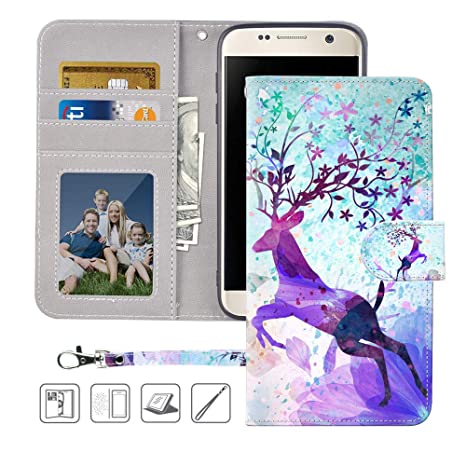 Galaxy S7 Wallet Case,Galaxy S7 Case,MagicSky Premium PU Leather Flip Folio Case Cover with Wrist Strap, Card Holder,Cash Pocket,Kickstand for Samsung Galaxy S7 5.1 inch(Colorful Deer)