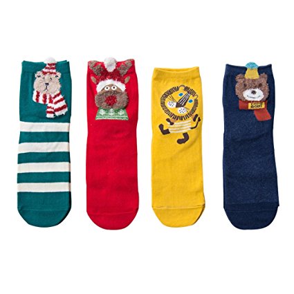 Fiream 4 Pack Kids Cute Cotton Pattern Christmas Socks