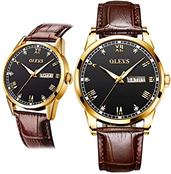Original Quartz Men Watches with Date&Week,Business Casual Man Watch, Luxury Leather Watches for Men,Luminous Mens Watches with Black/White/Gold Dial,Roman Numeral Waterproof Male Watches with Diamond