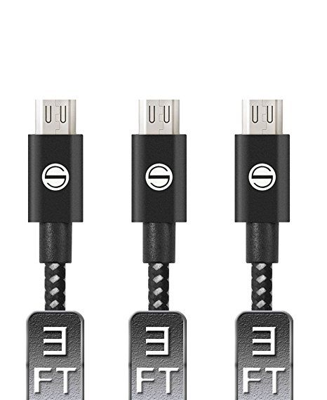 SGIN Micro USB Cable,3-Pack 3ft Nylon Braided Charging Cord - Extra Long USB 2.0 Sync and Charge for Android Devices, Samsung Galaxy, Sony, Motorola Nokia,and More(White Black)