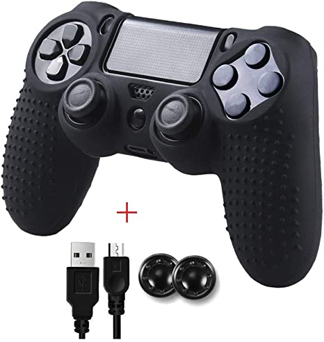 PS4 Controller with Skin Cover, Wireless Bluetooth Gamepad Six-Axies DualShock 4 Controller Playstation 4 Touch Panel Joypad Dual Vibration Game Remote Control Joystick (Black)