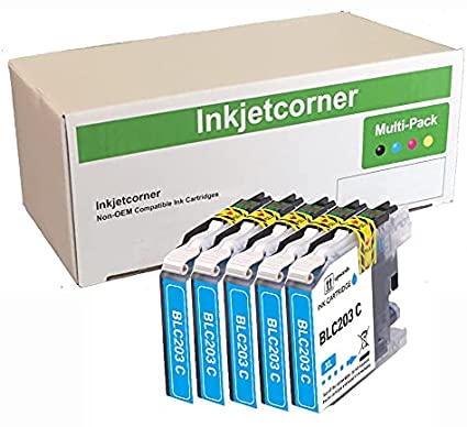 Inkjetcorner Compatible Ink Cartridges Replacement for LC203 LC203XL for use with MFC-J460DW MFC-J480DW MFC-J485DW MFC-J680DW MFC-J880DW MFC-J885DW (Cyan, 5-Pack)