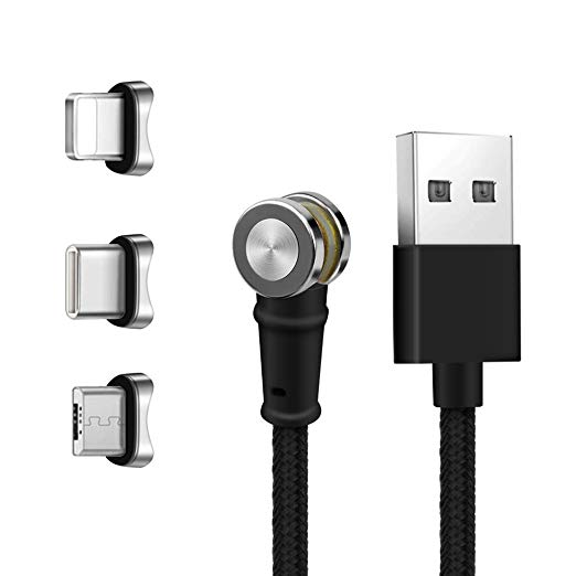 USB C Magnetic Phone Charging Cable, 180 Degree Rotate 3.3FT 3 in 1 Nylon Braided Super Fast Charging Data Transmission Cord Compatible i-Product Micro USB Type-c Android Etc
