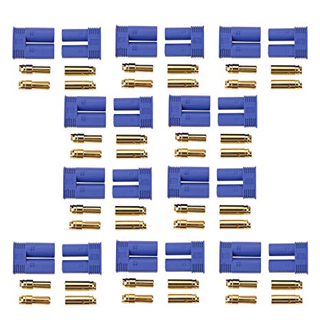 10 Pairs EC5 Battery Connector Plugs - iGreely EC5 Male Female 5mm Bullet Banana Gold Connector for RC ESC LIPO Battery