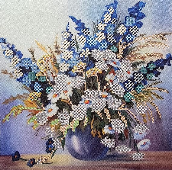 AllAboutEmbroideryUA Bead Embroidery kit Bouquet of Chamomiles Beaded Cross Stitch Landscape Needlepoint Handcraft Tapestry kit