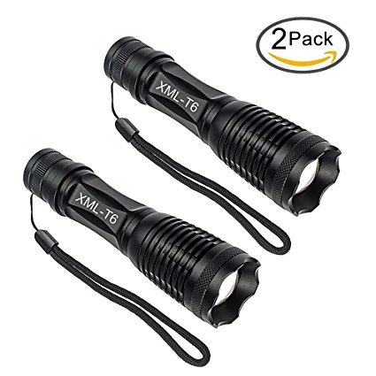 Cordking LED Tactical Flashlight,2 Pack 5 Adjustable Modes Zoomable 900 Lumens LED Flashlight Torch Lamp Aluminum LED Flashlight Lighting Lamp (battery Not Included)