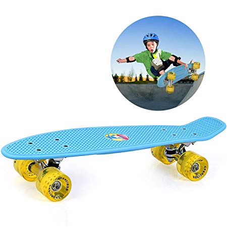 GASACIODS 22 Inch Mini Cruiser Skateboard， Complete Plastic Retro Board with Bendable Deck and Smooth PU Casters/Speed Bearing for Kids Youths Beginners, 220 Ibs