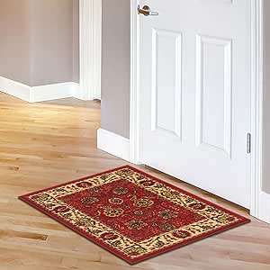 Ottomanson Ottohome Collection Non-Slip Rubberback Oriental Design 2x3 Indoor Area Rug/Entryway Mat, 2'3" x 3', Red