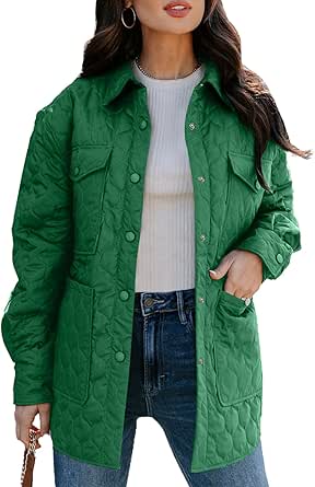 EVALESS Quilted Jackets for Women Lightweight Long Sleeve Button Down Puffer Jacket Warm Winter Coat Outerwear with Pockets