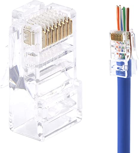 [UL Listed] VCE 50 Pack RJ45 CAT6 Connector End Pass Through 3 Prong Ethernet Modular Plug-50u 8P8C Gold Plated