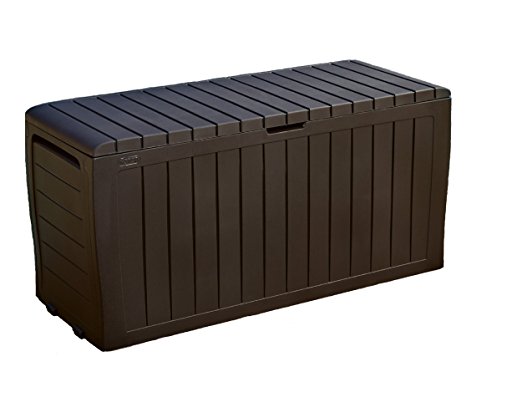 Keter Marvel Plus 71 Gallon Resin Plastic Wood Look All Weather Outdoor Storage Deck Box, Brown