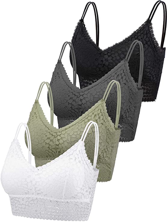 4 Pieces Lace Bra Camisole Bralette Lace Padded Bandeau Bra Multicolor Lace Bralette for Women Girls