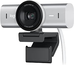 Logitech MX Brio Webcam de Collaboration et Streaming 4K Ultra HD, 1080p à 60 IPS, 2 micros avec réduction de Bruit, Show Mode, USB-C, Cache pour Webcam, Microsoft Teams, Zoom, Google Meet, Pale Grey